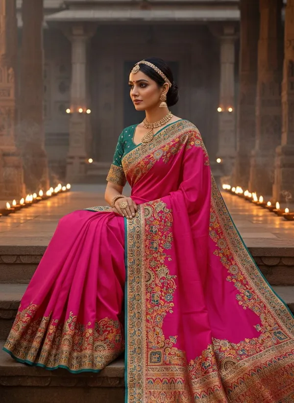 Sariya_Pink_Semi_Pashmina_Jacquard_Zari_Woven_Saree_For_Women_|_With_Blouse_Piece