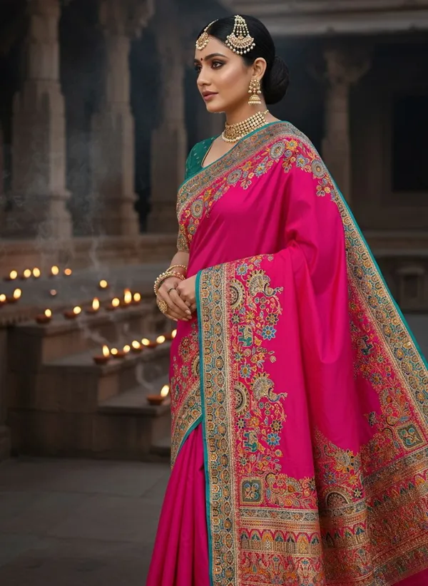 Sariya_Pink_Semi_Pashmina_Jacquard_Zari_Woven_Saree_For_Women_|_With_Blouse_Piece