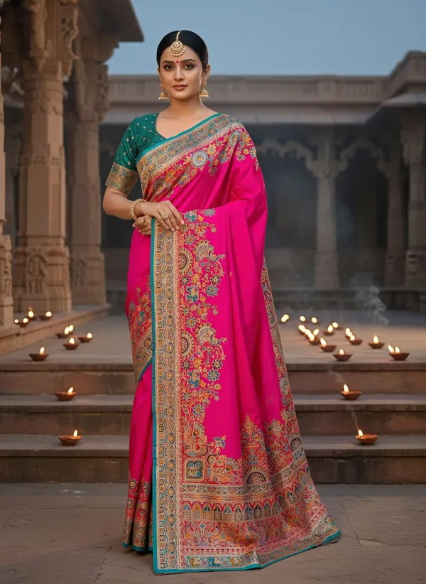 Sariya_Pink_Semi_Pashmina_Jacquard_Zari_Woven_Saree_For_Women_|_With_Blouse_Piece