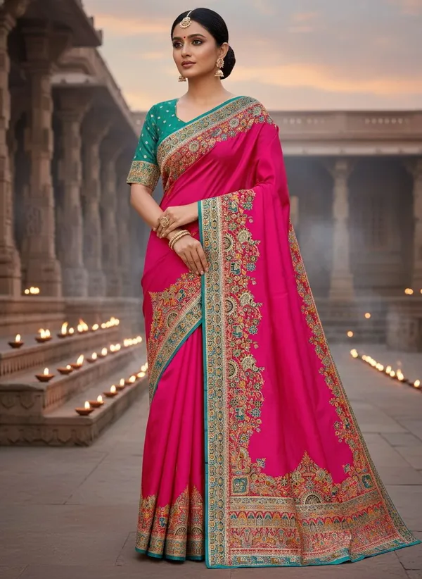 Sariya_Pink_Semi_Pashmina_Jacquard_Zari_Woven_Saree_For_Women_|_With_Blouse_Piece