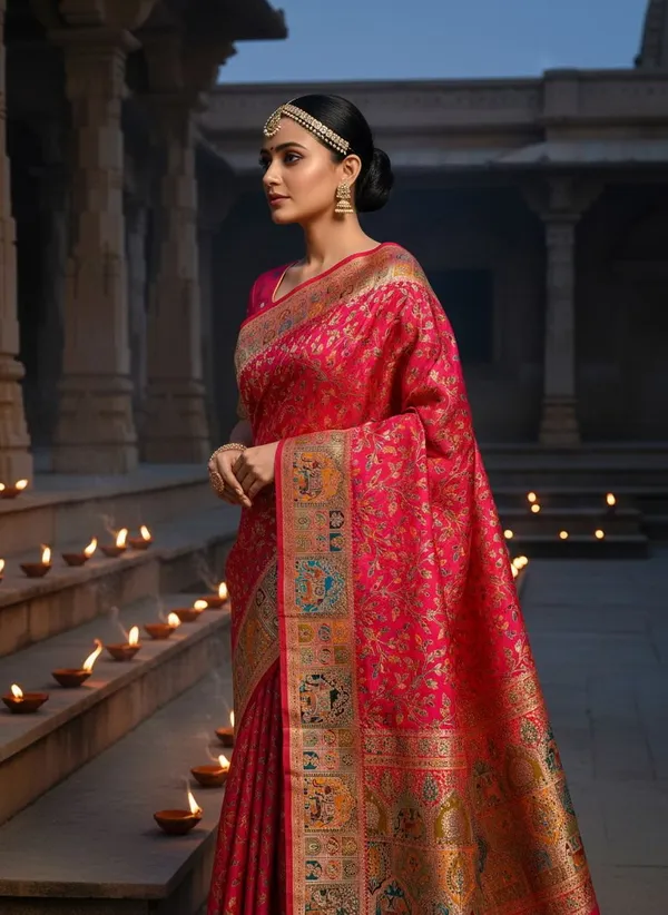 Pink_Semi_Pashmina_Banarasi_Jacquard_Woven_Zari_Saree_For_Women_|_With_Blouse_Piece