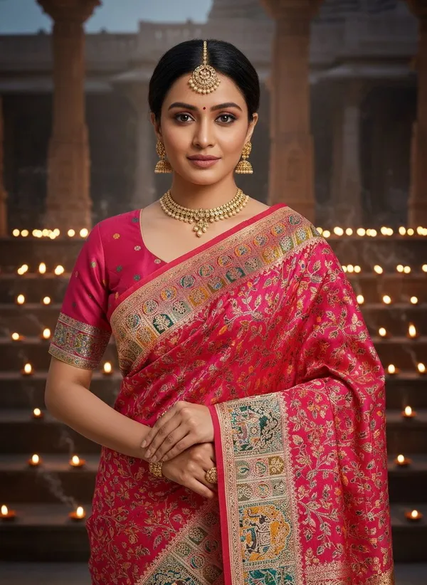 Pink_Semi_Pashmina_Banarasi_Jacquard_Woven_Zari_Saree_For_Women_|_With_Blouse_Piece