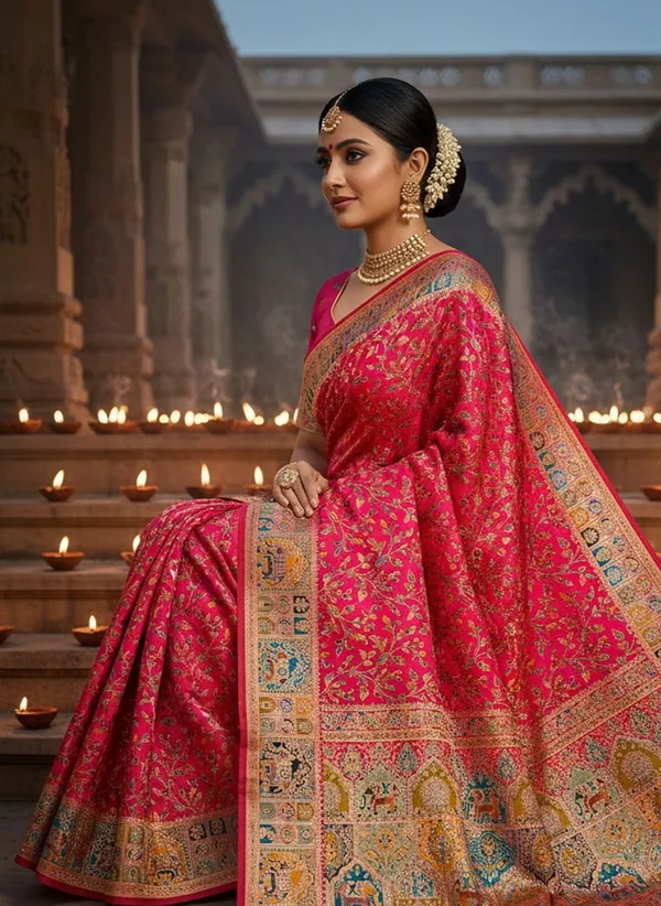 Pink_Semi_Pashmina_Banarasi_Jacquard_Woven_Zari_Saree_For_Women_|_With_Blouse_Piece