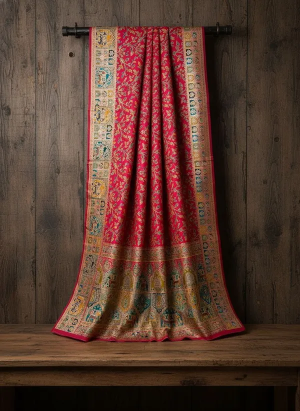 Pink_Semi_Pashmina_Banarasi_Jacquard_Woven_Zari_Saree_For_Women_|_With_Blouse_Piece