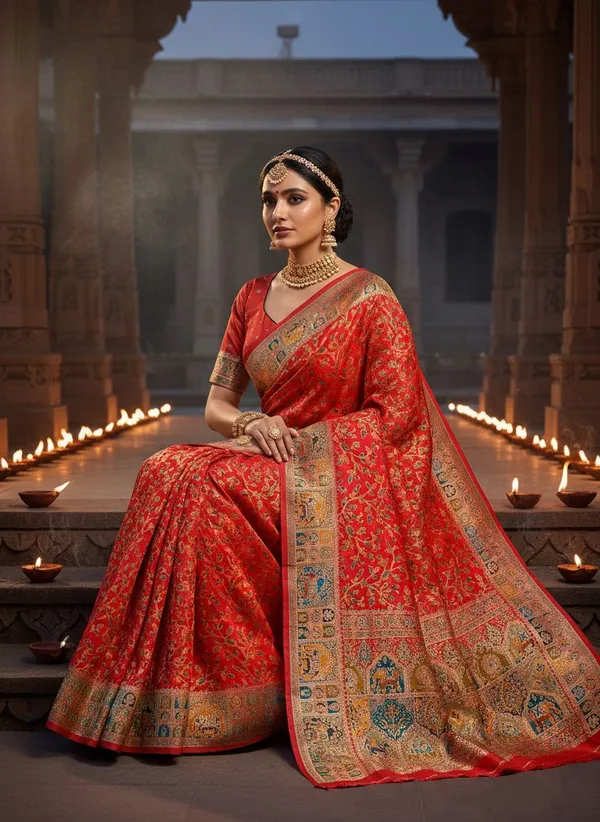 Red_Semi_Pashmina_Banarasi_Jacquard_Woven_Saree_For_Women_|_With_Blouse_Piece