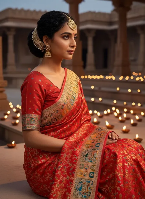 Red_Semi_Pashmina_Banarasi_Jacquard_Woven_Saree_For_Women_|_With_Blouse_Piece