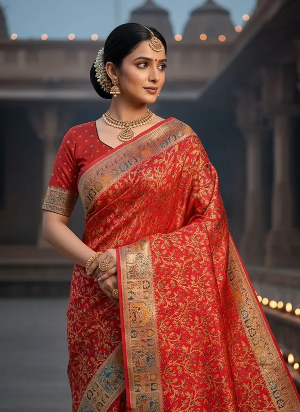 Red_Semi_Pashmina_Banarasi_Jacquard_Woven_Saree_For_Women_|_With_Blouse_Piece