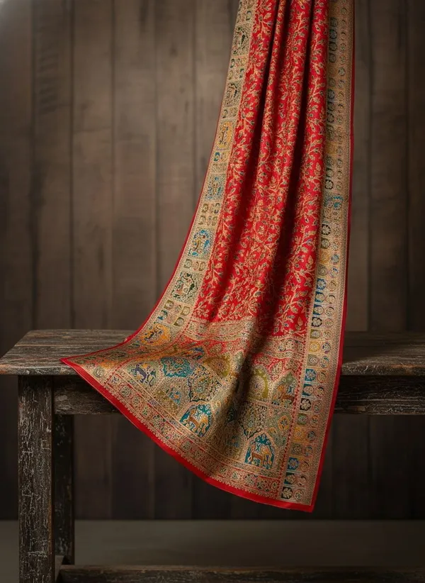 Red_Semi_Pashmina_Banarasi_Jacquard_Woven_Saree_For_Women_|_With_Blouse_Piece