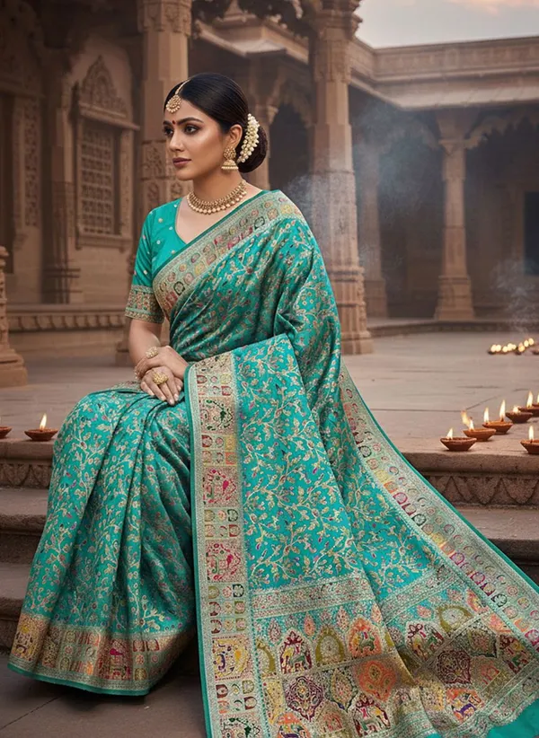 Light_Green_Semi_Pashmina_Banarasi_Jacquard_Woven_Saree_For_Women_|_With_Blouse_Piece