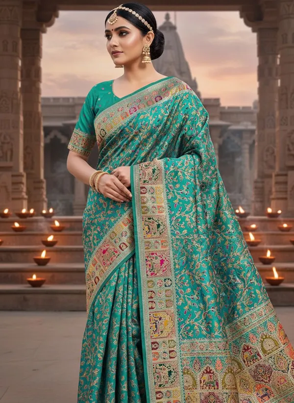 Light_Green_Semi_Pashmina_Banarasi_Jacquard_Woven_Saree_For_Women_|_With_Blouse_Piece