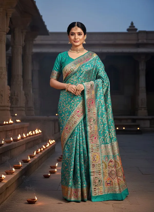 Light_Green_Semi_Pashmina_Banarasi_Jacquard_Woven_Saree_For_Women_|_With_Blouse_Piece