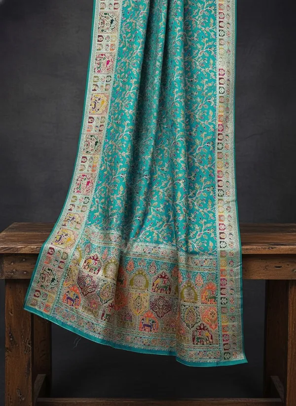 Light_Green_Semi_Pashmina_Banarasi_Jacquard_Woven_Saree_For_Women_|_With_Blouse_Piece