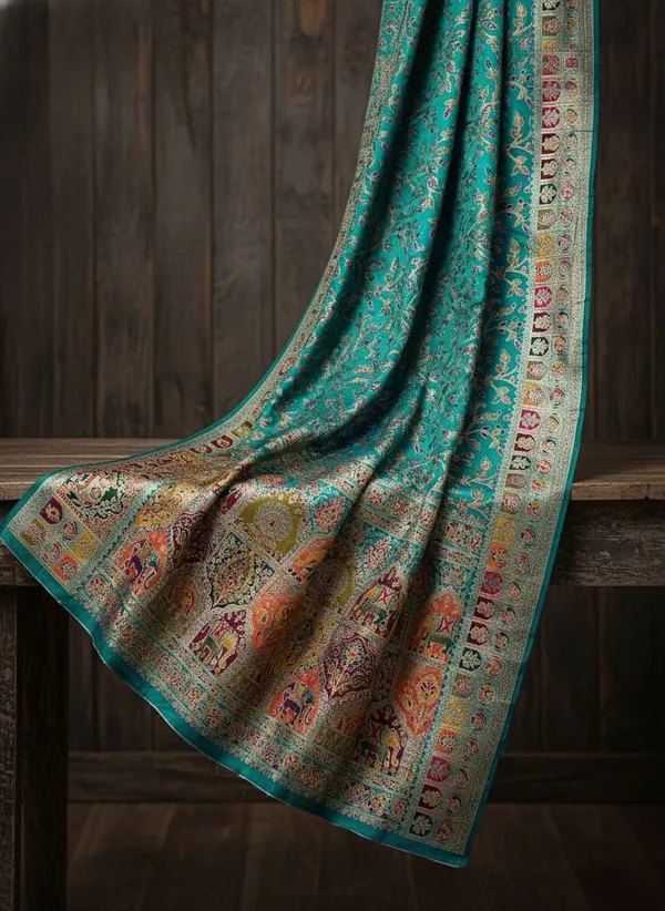 Light_Green_Semi_Pashmina_Banarasi_Jacquard_Woven_Saree_For_Women_|_With_Blouse_Piece