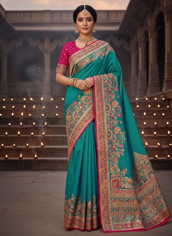 Light_Green_Semi_Pashmina_Banarasi_Jacquard_Woven_Saree_For_Women_|_With_Blouse_Piece