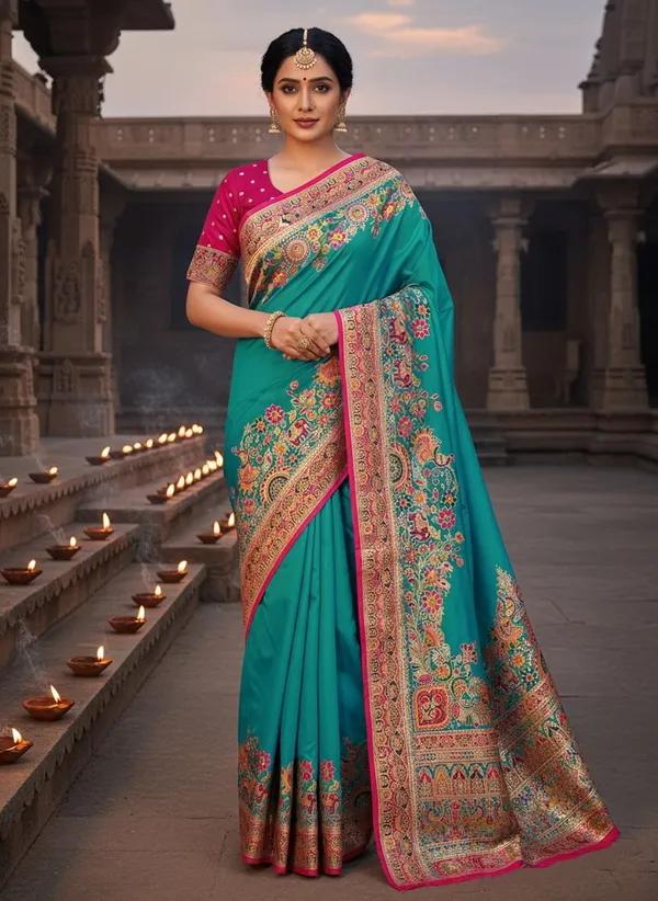 Light_Green_Semi_Pashmina_Banarasi_Jacquard_Woven_Saree_For_Women_|_With_Blouse_Piece