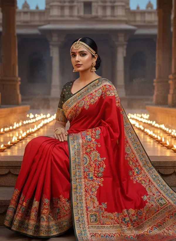Red_Semi_Pashmina_Jacquard_Woven_Saree_For_Women_|_With_Blouse_Piece