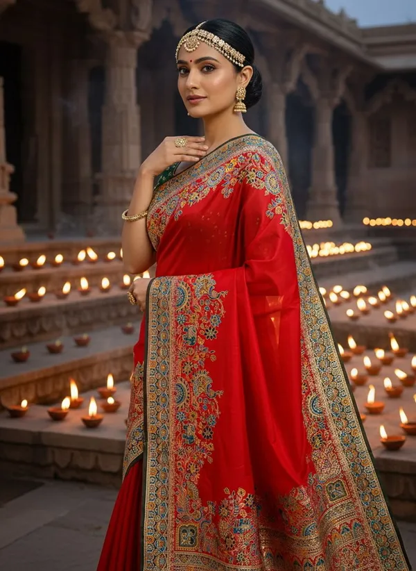 Red_Semi_Pashmina_Jacquard_Woven_Saree_For_Women_|_With_Blouse_Piece