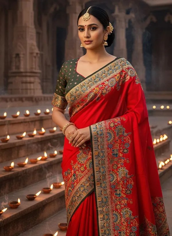 Red_Semi_Pashmina_Jacquard_Woven_Saree_For_Women_|_With_Blouse_Piece