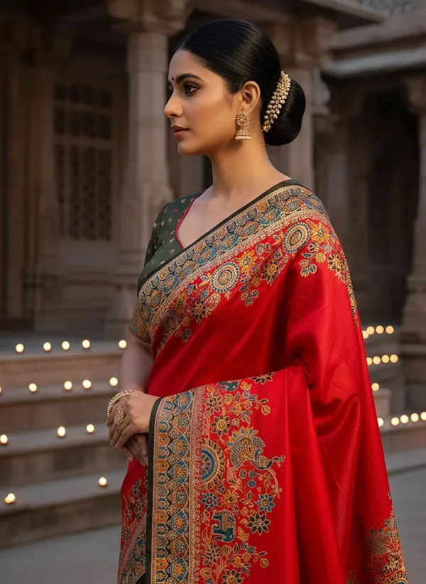 Red_Semi_Pashmina_Jacquard_Woven_Saree_For_Women_|_With_Blouse_Piece
