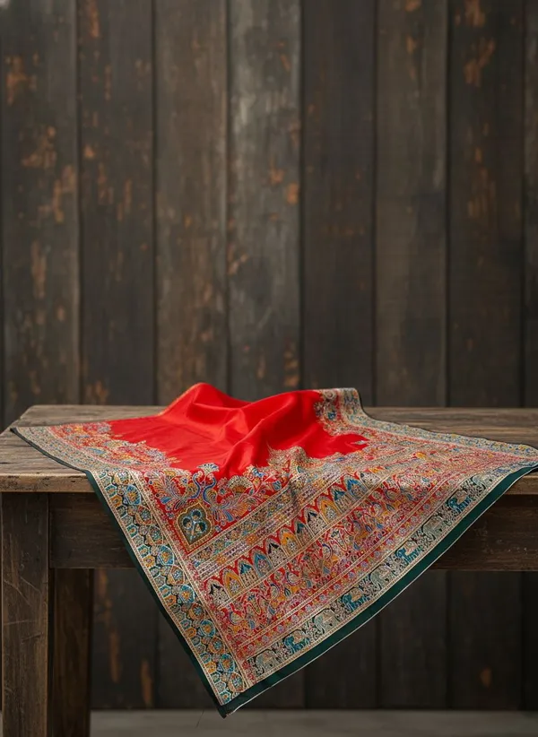 Red_Semi_Pashmina_Jacquard_Woven_Saree_For_Women_|_With_Blouse_Piece