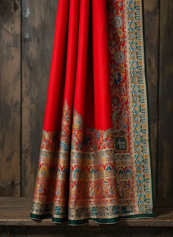 Red_Semi_Pashmina_Jacquard_Woven_Saree_For_Women_|_With_Blouse_Piece