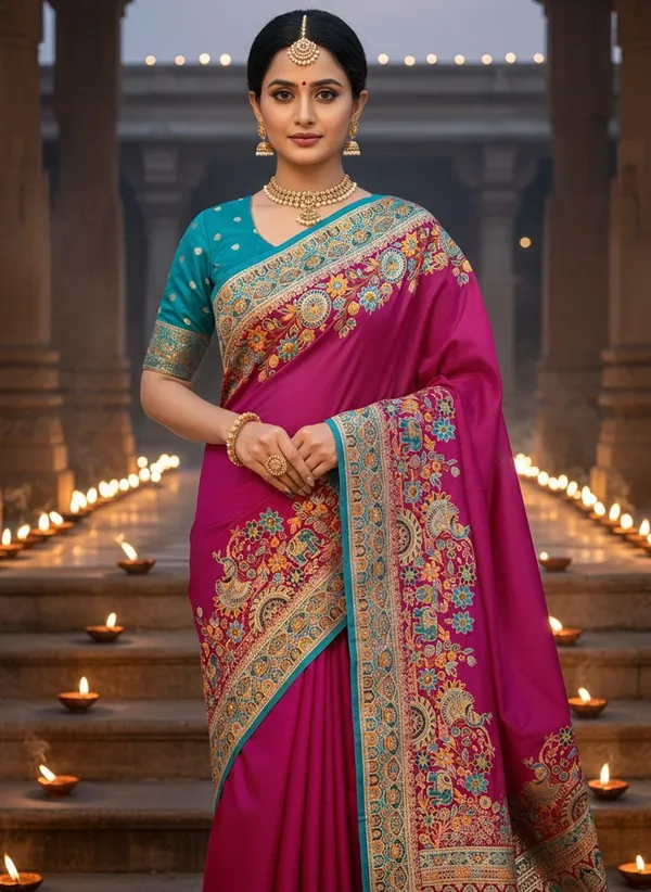 Magenta_Semi_Pashmina_Banarasi_Jacquard_Woven_Saree_For_Women_|_With_Blouse_Piece