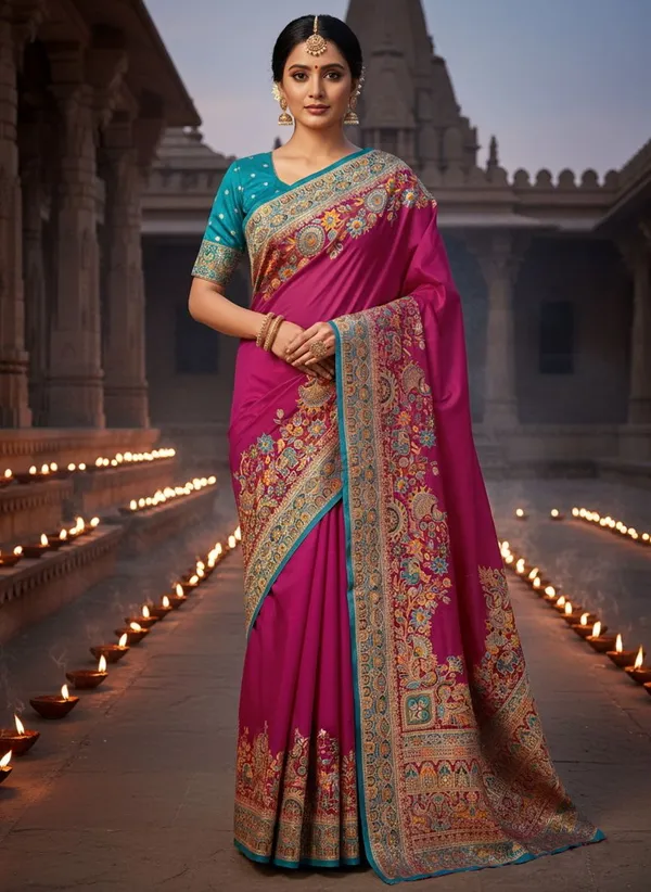 Magenta_Semi_Pashmina_Banarasi_Jacquard_Woven_Saree_For_Women_|_With_Blouse_Piece