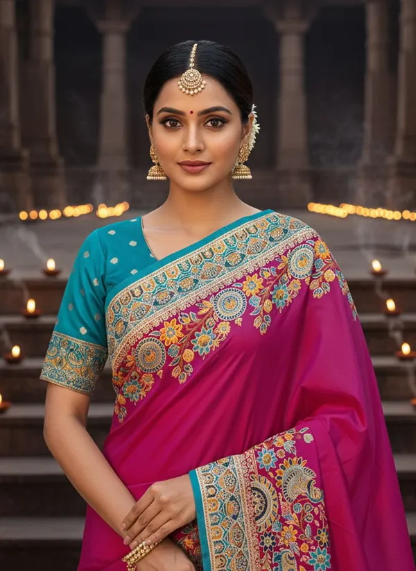 Magenta_Semi_Pashmina_Banarasi_Jacquard_Woven_Saree_For_Women_|_With_Blouse_Piece
