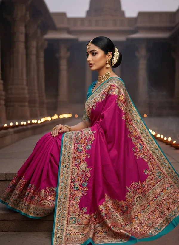 Magenta_Semi_Pashmina_Banarasi_Jacquard_Woven_Saree_For_Women_|_With_Blouse_Piece