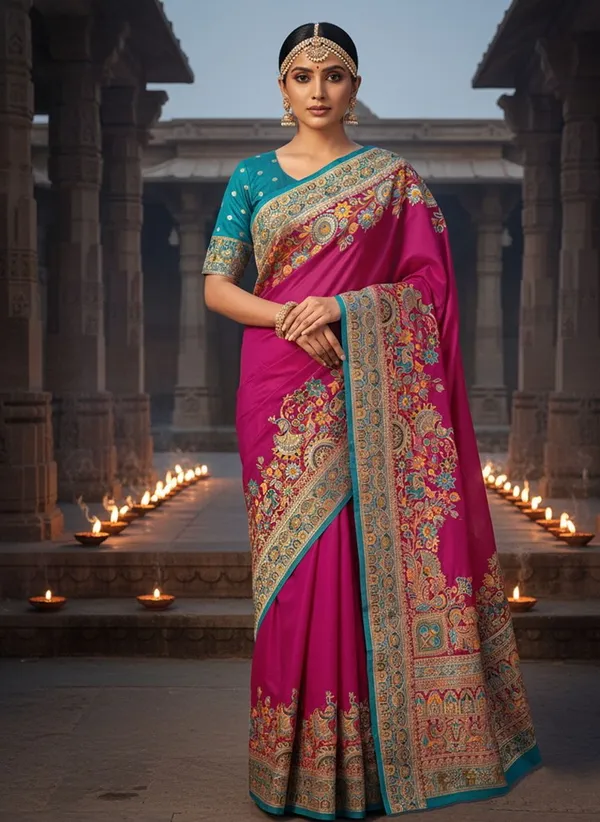 Magenta_Semi_Pashmina_Banarasi_Jacquard_Woven_Saree_For_Women_|_With_Blouse_Piece