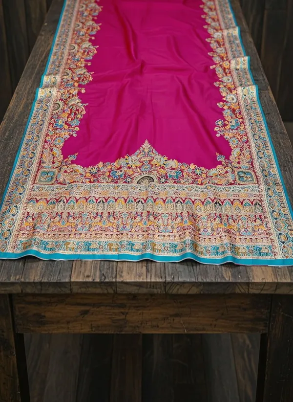 Magenta_Semi_Pashmina_Banarasi_Jacquard_Woven_Saree_For_Women_|_With_Blouse_Piece
