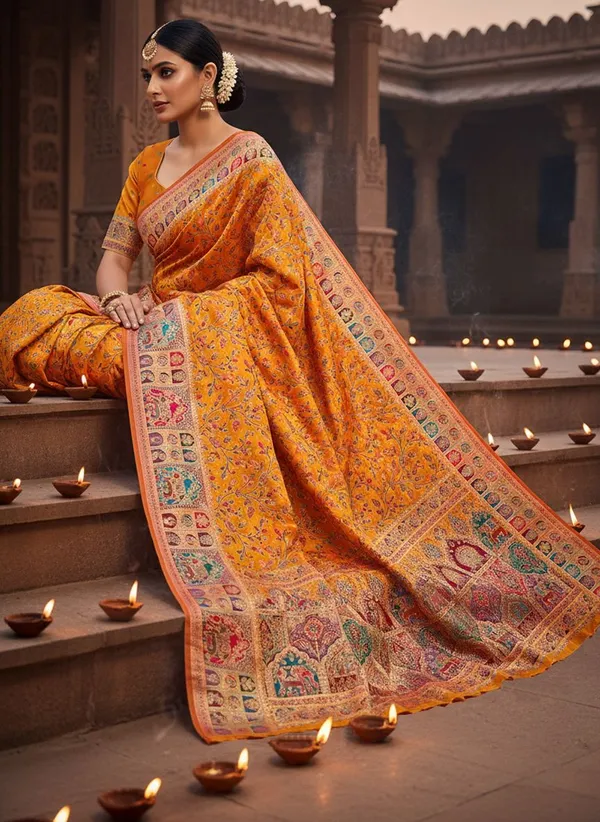 Mustard_Semi_Pashmina_Banarasi_Jacquard_Zari_Woven_Saree_For_Women_|_With_Blouse_Piece