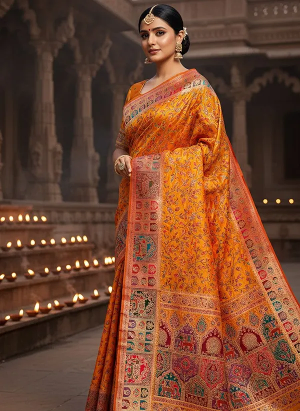 Mustard_Semi_Pashmina_Banarasi_Jacquard_Zari_Woven_Saree_For_Women_|_With_Blouse_Piece