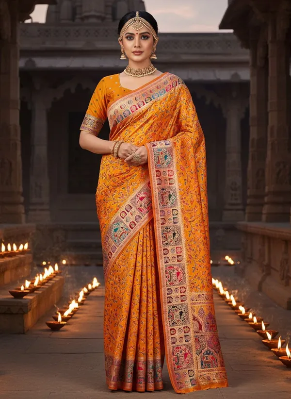 Mustard_Semi_Pashmina_Banarasi_Jacquard_Zari_Woven_Saree_For_Women_|_With_Blouse_Piece