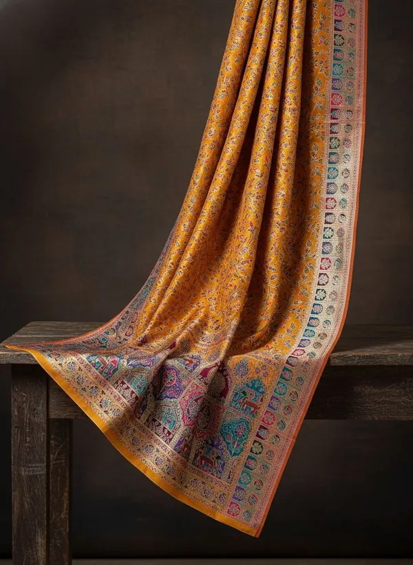 Mustard_Semi_Pashmina_Banarasi_Jacquard_Zari_Woven_Saree_For_Women_|_With_Blouse_Piece