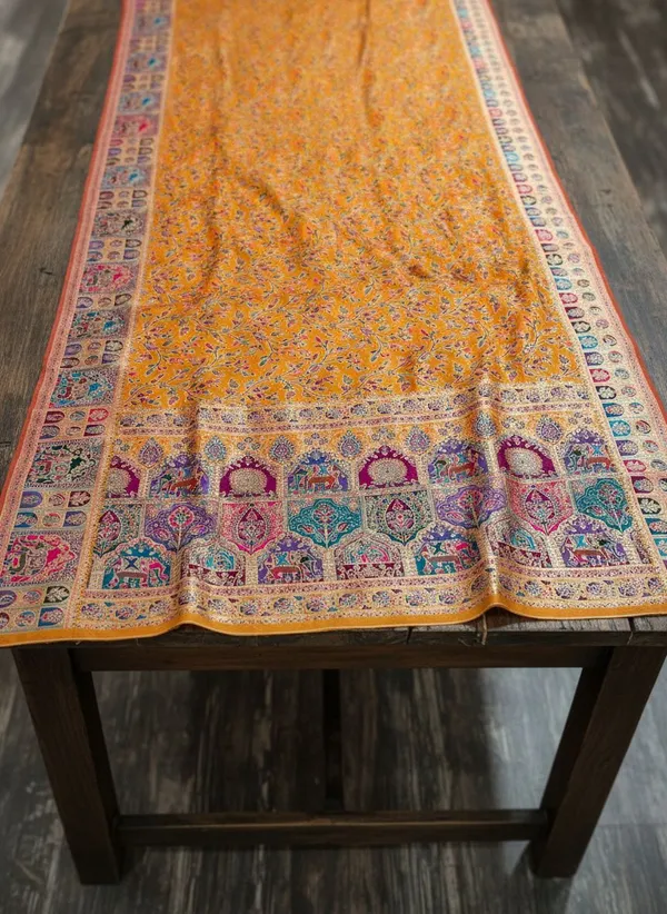 Mustard_Semi_Pashmina_Banarasi_Jacquard_Zari_Woven_Saree_For_Women_|_With_Blouse_Piece