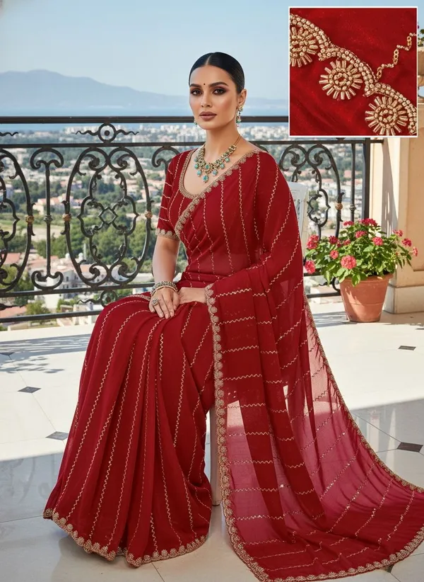 Maroon_Satin_Beads_Sequence_Embellished_Bollywood_Saree_For_Women_|_With_Blouse_Piece