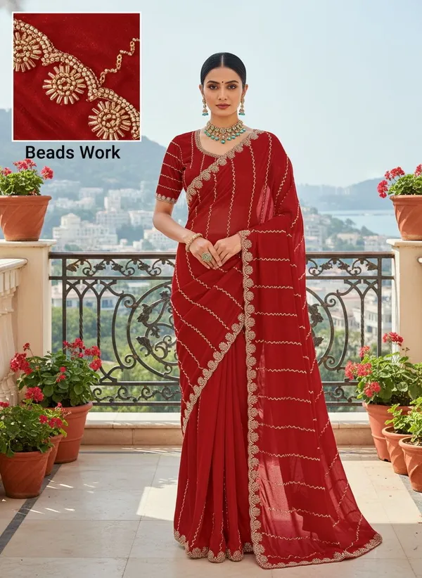 Maroon_Satin_Beads_Sequence_Embellished_Bollywood_Saree_For_Women_|_With_Blouse_Piece