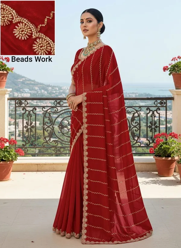 Maroon_Satin_Beads_Sequence_Embellished_Bollywood_Saree_For_Women_|_With_Blouse_Piece
