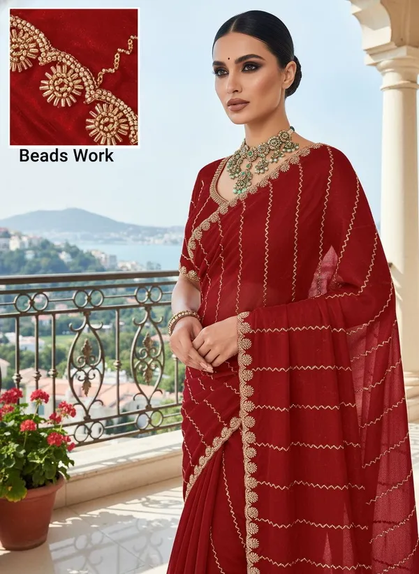 Maroon_Satin_Beads_Sequence_Embellished_Bollywood_Saree_For_Women_|_With_Blouse_Piece