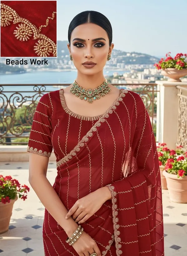 Maroon_Satin_Beads_Sequence_Embellished_Bollywood_Saree_For_Women_|_With_Blouse_Piece