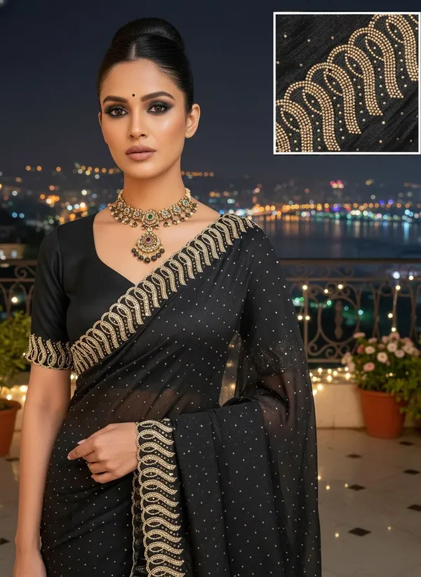 Black_Georgette_Swarovski_Embellished_Bollywood_Saree_For_Women_|_With_Blouse_Piece