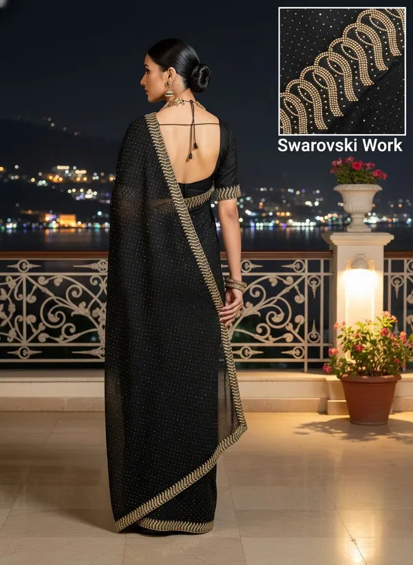 Black_Georgette_Swarovski_Embellished_Bollywood_Saree_For_Women_|_With_Blouse_Piece