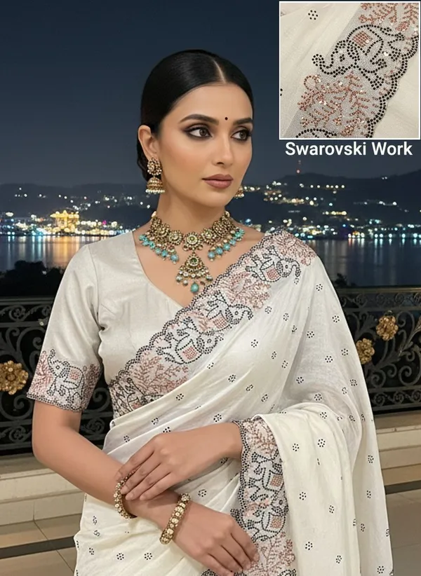 White_Georgette_Swarovski_Embellished_Bollywood_Saree_For_Women_|_With_Blouse_Piece