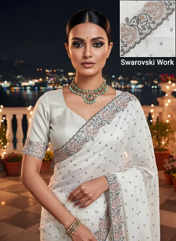 White_Georgette_Swarovski_Embellished_Bollywood_Saree_For_Women_|_With_Blouse_Piece