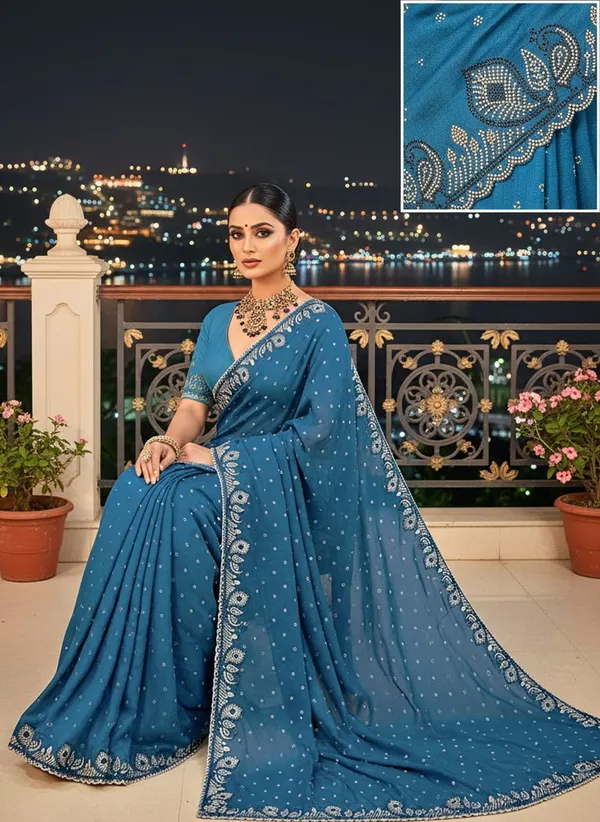 Blue_Georgette_Embellished_Saree_For_Women_|_With_Blouse_Piece