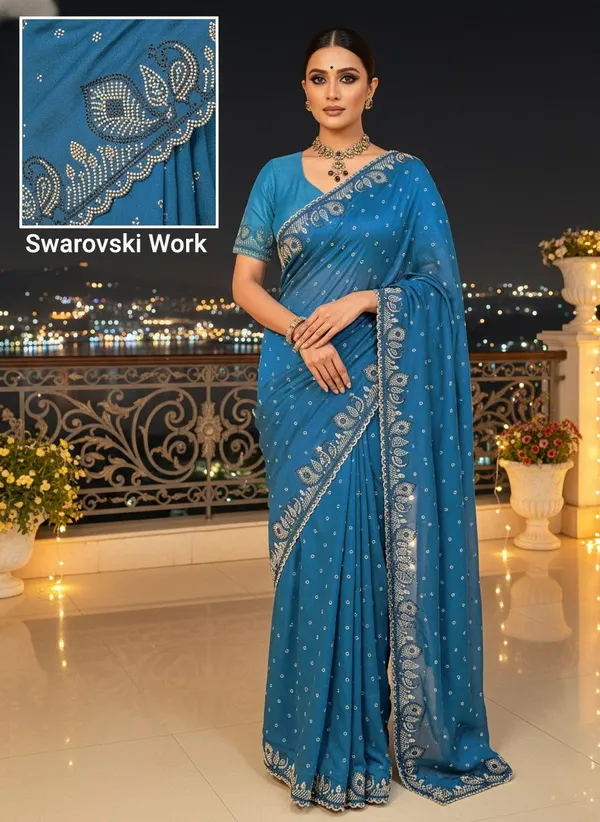 Blue_Georgette_Embellished_Saree_For_Women_|_With_Blouse_Piece