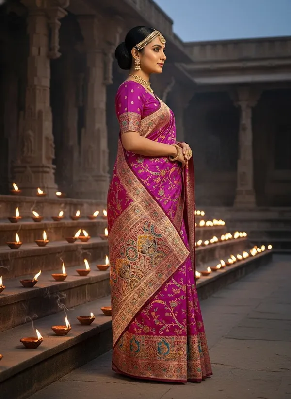 Magenta_Semi_Pashmina_Banarasi_Jacquard_Woven_Saree_For_Women_|_With_Blouse_Piece