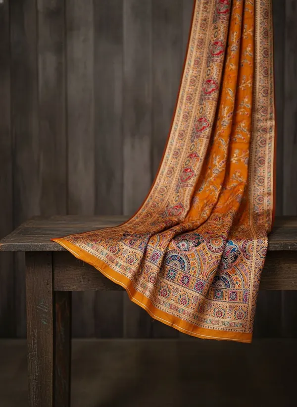 Mustard_Semi_Pashmina_Banarasi_Jacquard_Woven_Saree_For_Women_|_With_Blouse_Piece