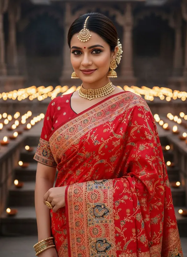 Red_Semi_Pashmina_Banarasi_Jacquard_Woven_Saree_For_Women_|_With_Blouse_Piece